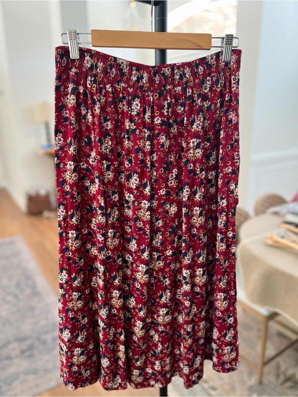 Sag Harbor Burgundy Floral Midi Skirt - Picture 3 of 8